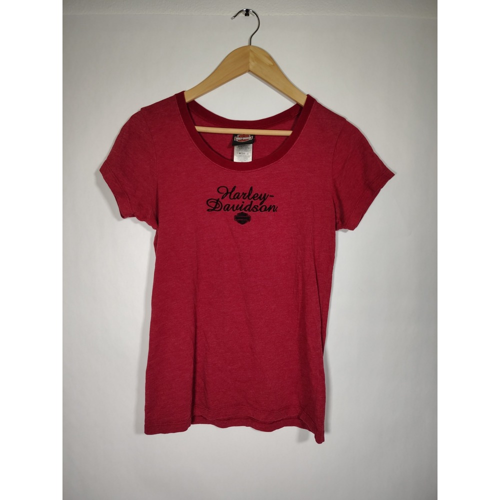 Harley Davidson Red Short Sleeve T Shirt Women's Size Large Graphic Tee‎